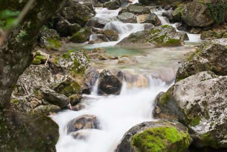 mountain river with  strong currentの写真素材