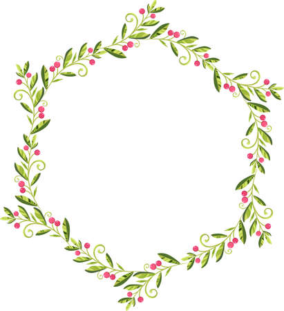 circle wreath of green leaves with red berries vectorのイラスト素材