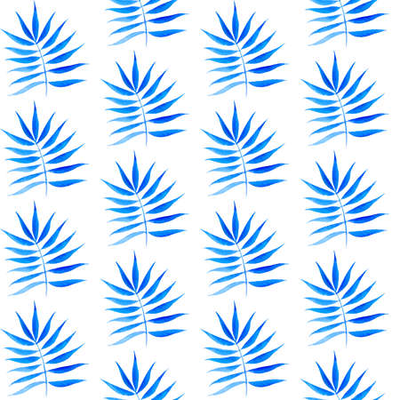 blue tropical leaves, seamless watercolor pattern. Drawing for printing on fabric, wrapping paper,...