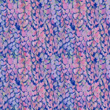 wisteria flowers pink seamless pattern, watercolor illustration. Drawing for printing on fabrics, packaging, paperの写真素材