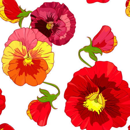 ReRed and orange pansies, pansy viola flowers.d and orange pansies, pansy viola flowers. background with colorful pansyのイラスト素材