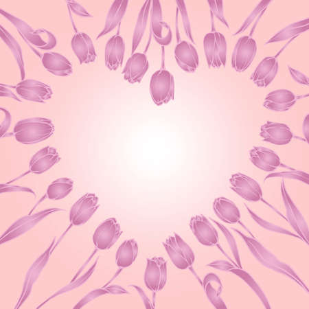 pink flowers tulips , heart frame, vector illustration Hand drawn floral elements. Gift card  tulips for Valentine's Dayのイラスト素材
