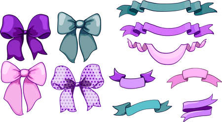 green and lavender bows and banners. vector illustrationのイラスト素材
