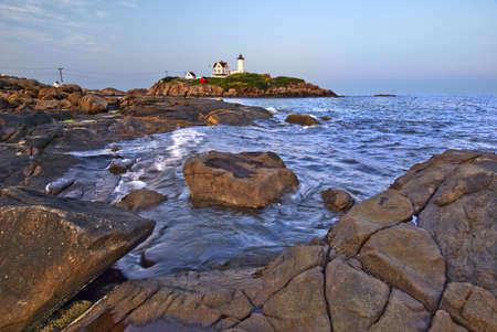 Nuble lighthouse in York, Maine, USA, horizontalの写真素材