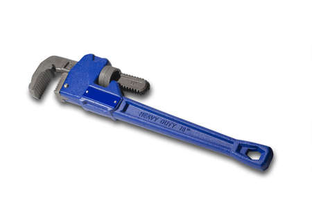 Blue plumber's wrench on white with shadow and clipping pathの写真素材