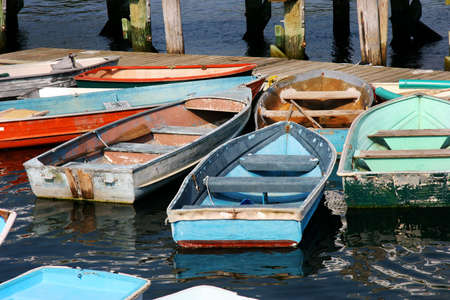 Colorful row boats or dinghies in Maine,USA