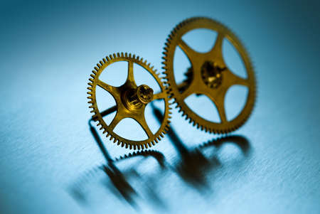 Close up of old clock gears with limited depth of fieldの写真素材