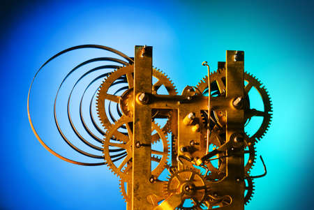Clock interior with exposed gears of various sizesの写真素材