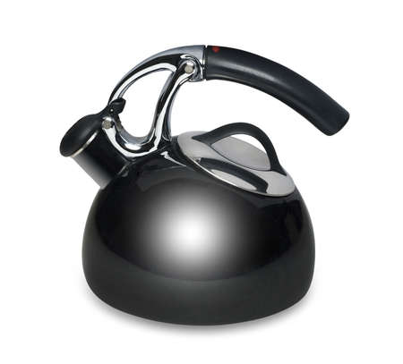 isolated black tea kettle on white with shadow の写真素材