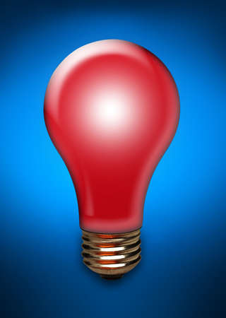 Red light bulb on blue backgroundの写真素材