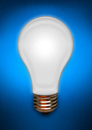 White light bulb floating on a blue backgroundの写真素材
