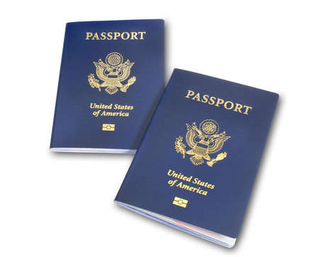 Two angled US passportsの写真素材