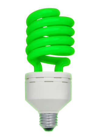 Green fluorescent light bulb on whiteの写真素材