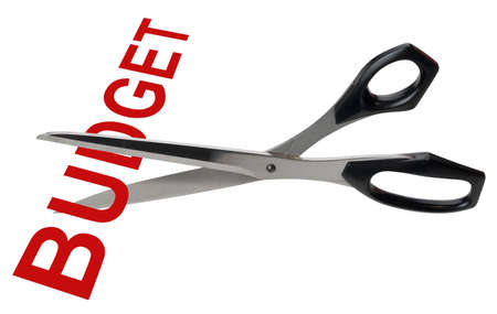 Scissors cutting the word budget as a metaphor の写真素材