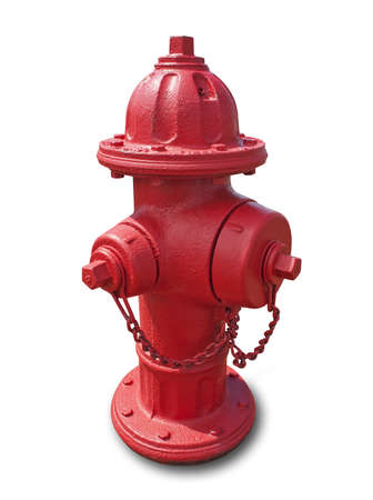 Red fire hydrant isolated on white with shadow and clipping path の写真素材