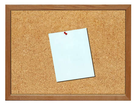 Cork board with 8 x 11 blank blue paper, isolatedの写真素材