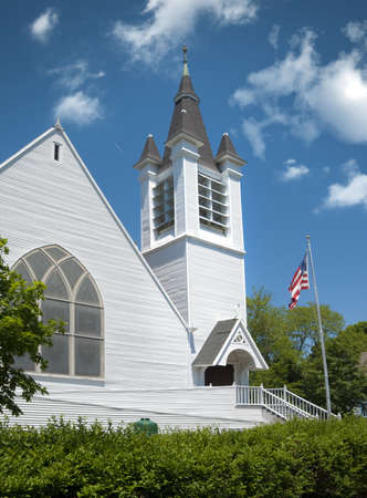 White New England church located in a small Cape Cod townの写真素材