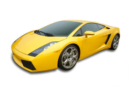Sports car in yellow from Italy, isolated on white with shadow and clipping pathのeditorial素材