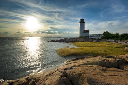 Annisquam lighthouse located near Gloucester, Massachusettsの写真素材