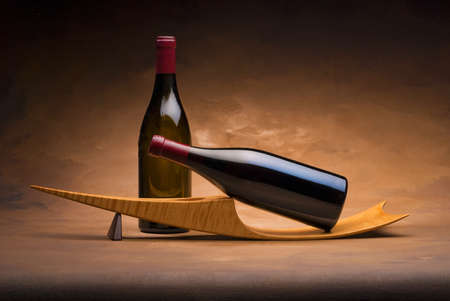 2 Wine bottles on modern japanese standの写真素材