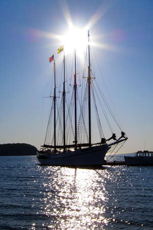 Old schooner at dock waiting to set sail in Bar Harbor, Maine, USA
