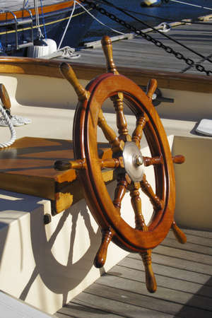 Steering wheel from a sailing shipの写真素材