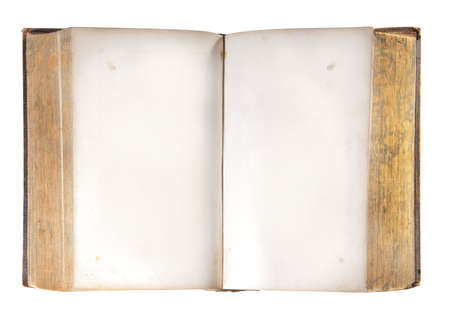 Antique leather open book with two blank pages, isolated with clipping path