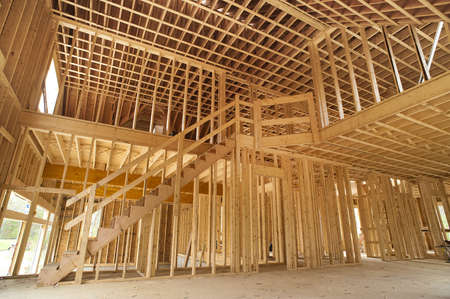 Interior framing of a new house under constructionのeditorial素材