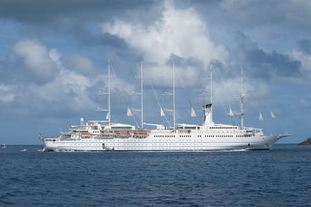 Large 5 masted sailing cruise ship at anchorの写真素材