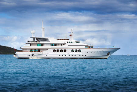 Luxury yacht at anchor in the caribbean BVI islandsの写真素材