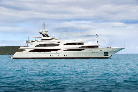 Luxury yacht at anchor in the caribbean BVI islandsの写真素材