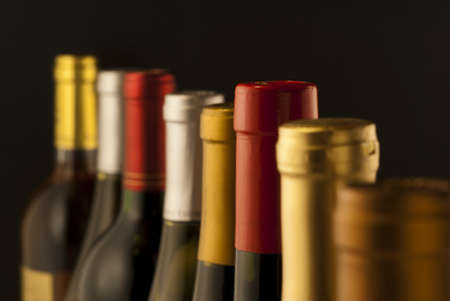 Wine bottle necks with limited depth of fieldの写真素材