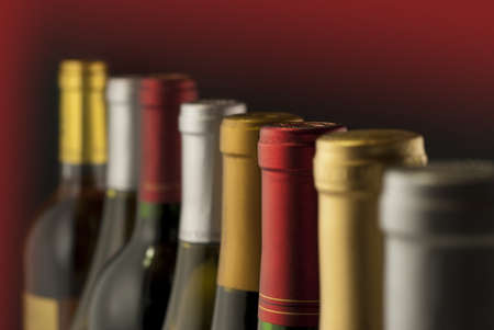 Wine bottle necks with limited depth of fieldの写真素材