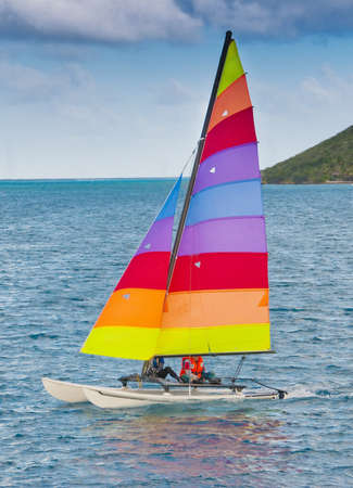 Sailing a hobie cat in the caribbeanの写真素材