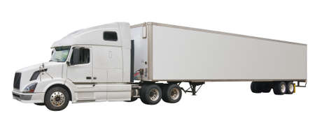 Truck in white with empty ad space, isolatedの写真素材
