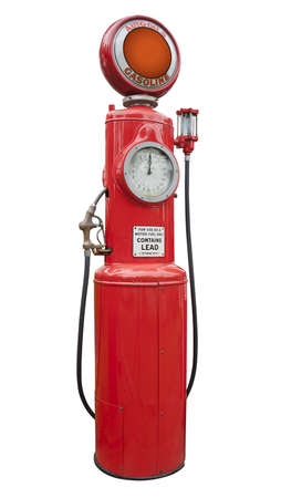 antique gas pump in red, isolatedの写真素材