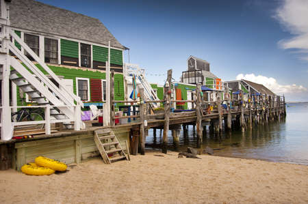 Fishing sheds turned into summer living quartersの写真素材
