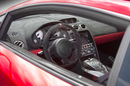 Sports car interior in swede leatherの写真素材