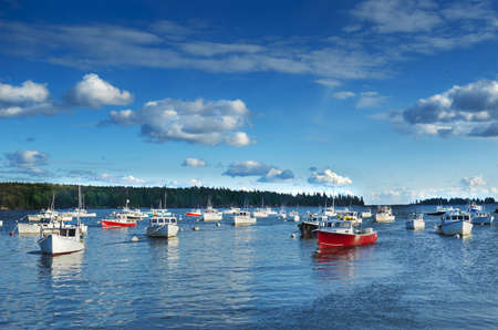 Quaint New England fishing harbor on the Maine coastの写真素材