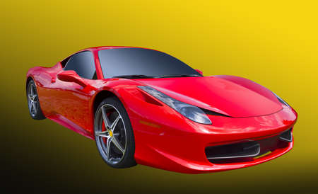 Sports car on yellow, isolatedのeditorial素材