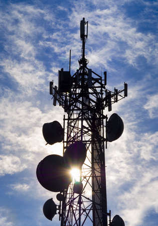 Telecommunications equipment - directional mobile phone antenna dishes. Wireless communication.の写真素材