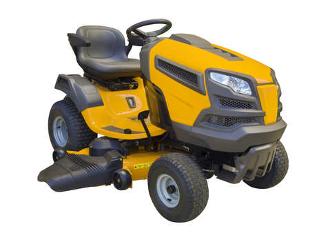 Lawn mower tractor, isolated on white の写真素材