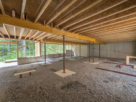 Basement construction under a new houseの写真素材