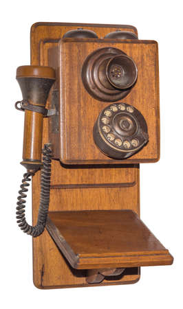 antique wooden telephone, isolatedの写真素材