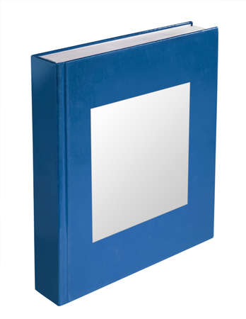Blue book with white label ready for type, isolated on white with clipping pathの写真素材