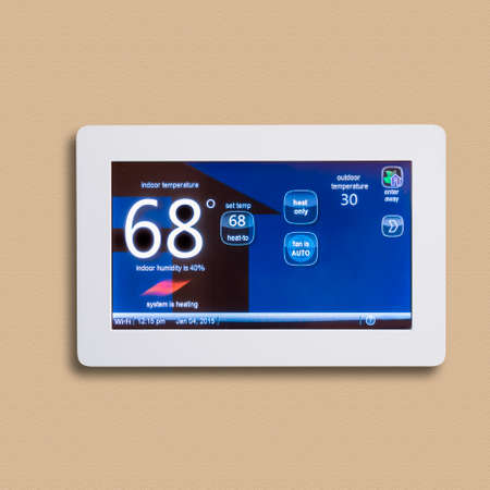 Programmable thermostat for temperature control, isolatedの写真素材