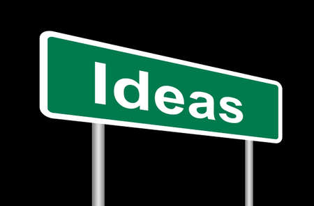 Ideas road sign on black, isolated with clipping pathの写真素材