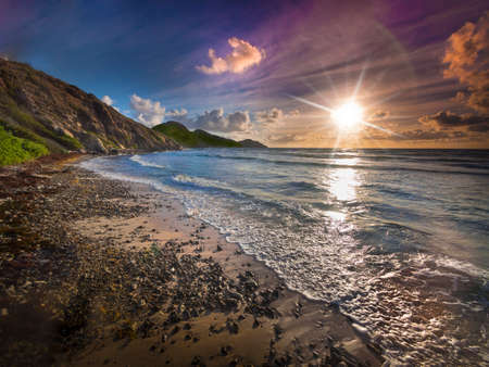 Beach at sunrise on Virgin Gorda, BVIの写真素材