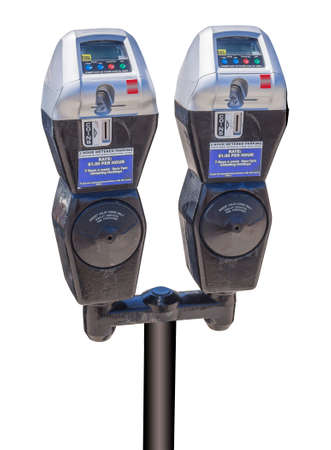 Parking meters that accept credit cards isolatedの写真素材