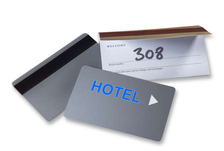 Hotel keycards or cardkeys for electronic door lock, isolatedの写真素材